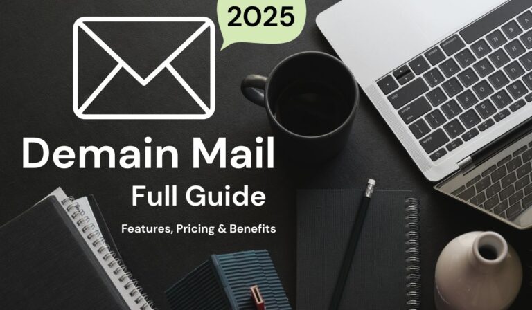 Demainmail 2025 Full Guide - Features, Pricing & Benefits displayed on a black desk with laptop, and notebooks. - NEWS TAKER