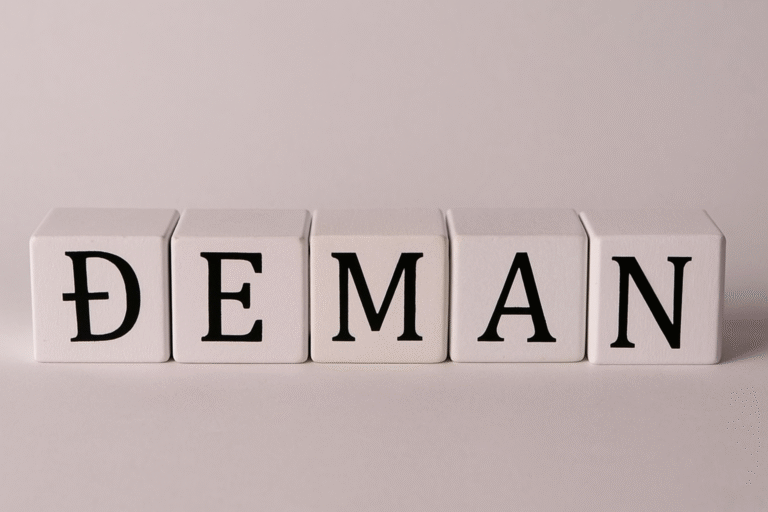 Five white wooden blocks spelling the word Đeman, representing symbolic language and cultural identity. - NEWS TAKER