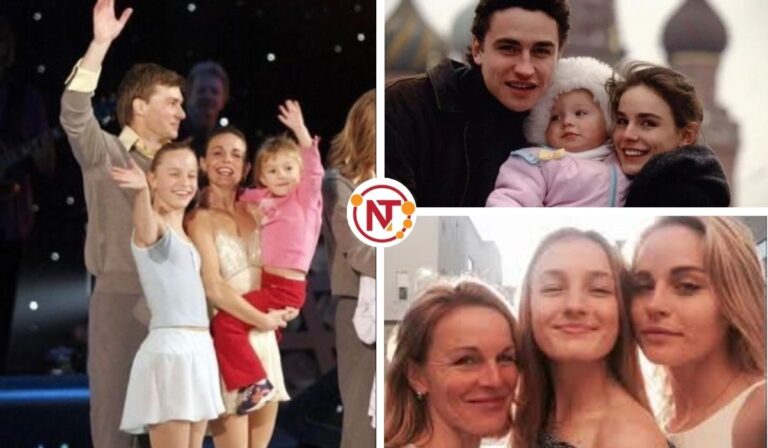 Daria Gordeeva-Grinkova as a child with her parents, Ekaterina Gordeeva and Sergei Grinkov, during a skating exhibition. - NEWS TAKER