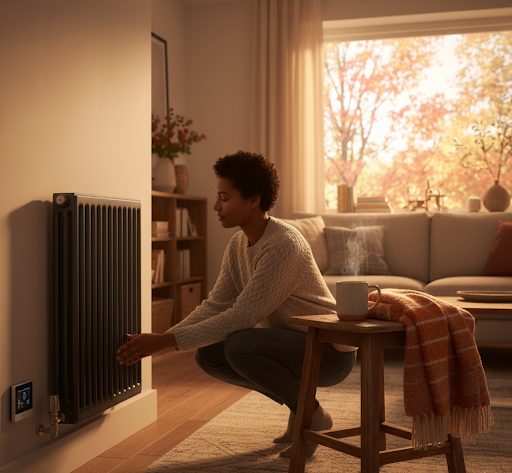 women adjusting a modern radiator or smart thermostat